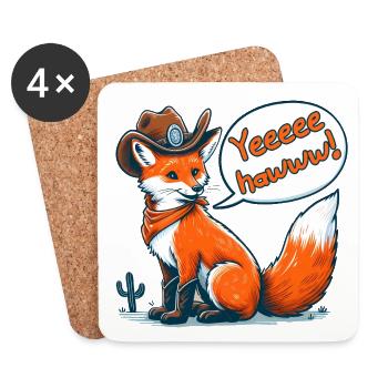 Cowboy Fox Says Yeehaw! Funny Western Cartoon - Coasters (set of 4) - white - Front