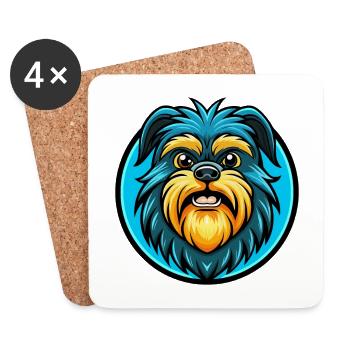 Affenpinscher chien coloré Kawaii dessin animé Clipart - Dessous de verre (lot de 4) - blanc - Devant