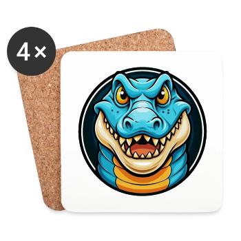 Alligator Colorful Kawaii Cartoon Character Animal - Coasters (set of 4) - white - Front