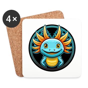 axolotl coloré Kawaii Dessin animé Personnage Clipart - Dessous de verre (lot de 4) - blanc - Devant