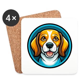 Beagle chien coloré Kawaii personnage de dessin animé animal de compagnie - Dessous de verre (lot de 4) - blanc - Devant