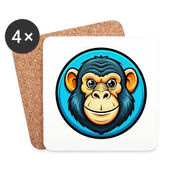 Bonobo Colorful Kawaii Cartoon Character Clipart - Coasters (set of 4) - white - Front