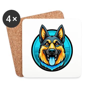German Shepherd Dog Colorful Kawaii Cartoon Animal - Coasters (set of 4) - white - Front