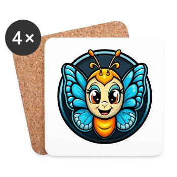 papillon coloré kawaii personnage de dessin animé animal - Dessous de verre (lot de 4) - blanc - Devant