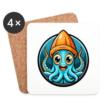 Squid Colorful Kawaii Cartoon Character Clipart - Coasters (set of 4) - white - Front