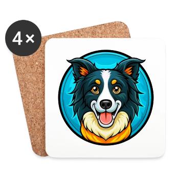 Border Collie Hund Bunte Kawaii Cartoon Clipart - Untersetzer (4er-Set) - Weiß - Vorne