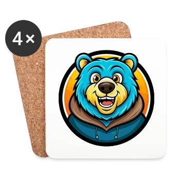 Ours coloré Kawaii dessin animé Personnage Clipart Animal de compagnie - Dessous de verre (lot de 4) - blanc - Devant