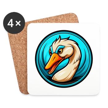 cygne coloré kawaii dessin animé personnage clipart animal de compagnie - Dessous de verre (lot de 4) - blanc - Devant