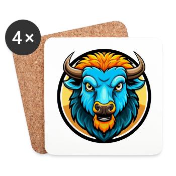 Bison coloré Kawaii Dessin animé Personnage Clipart - Dessous de verre (lot de 4) - blanc - Devant
