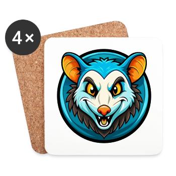 Opossum coloré Kawaii Dessin animé Personnage Clipart - Dessous de verre (lot de 4) - blanc - Devant