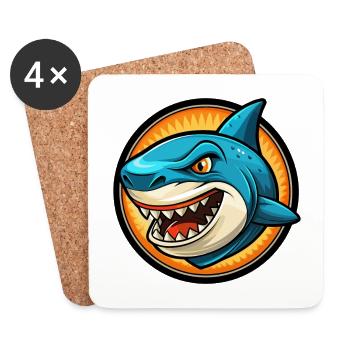 requin coloré kawaii dessin animé personnage clipart - Dessous de verre (lot de 4) - blanc - Devant