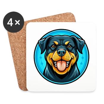 Rottweiler Dog Colorful Kawaii Cartoon Character - Coasters (set of 4) - white - Front