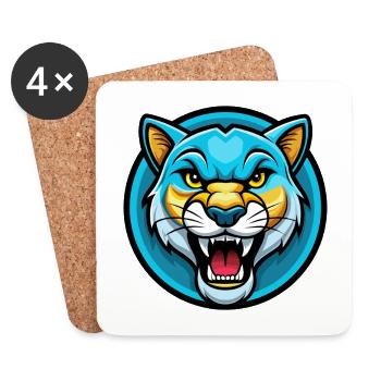 Cougar coloré Kawaii Dessin animé Personnage Clipart - Dessous de verre (lot de 4) - blanc - Devant