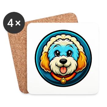 Bichon frisé chien coloré Kawaii dessin animé Clipart - Dessous de verre (lot de 4) - blanc - Devant