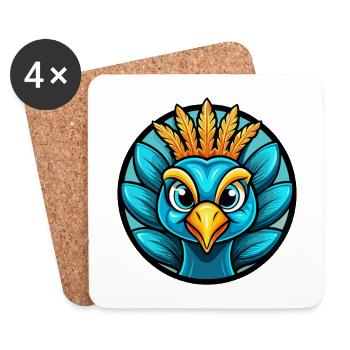 Peacock Colorful Kawaii Cartoon Character Clipart - Coasters (set of 4) - white - Front