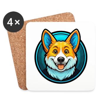 Corgi chien coloré Kawaii dessin animé personnage Animal - Dessous de verre (lot de 4) - blanc - Devant