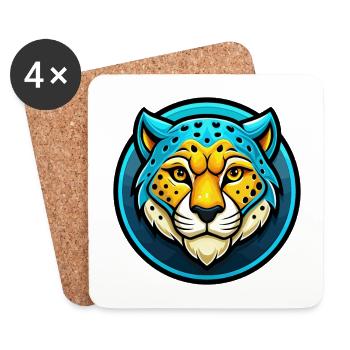 Cheetah Colorful Kawaii Cartoon Character Clipart - Coasters (set of 4) - white - Front