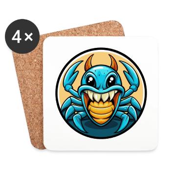 Craw coloré Kawaii dessin animé personnage Clipart Animal de compagnie - Dessous de verre (lot de 4) - blanc - Devant