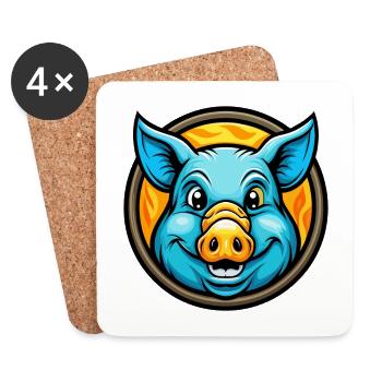 Cochon Coloré Kawaii Dessin Animé Personnage Clipart Animal de compagnie - Dessous de verre (lot de 4) - blanc - Devant