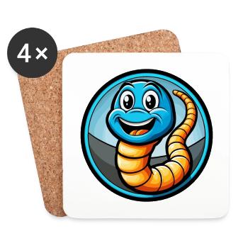 Earthworm Colorful Kawaii Cartoon Character Animal - Coasters (set of 4) - white - Front