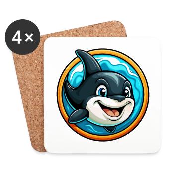 Orca Bunte Kawaii Cartoon Figur Clipart Haustier - Untersetzer (4er-Set) - Weiß - Vorne