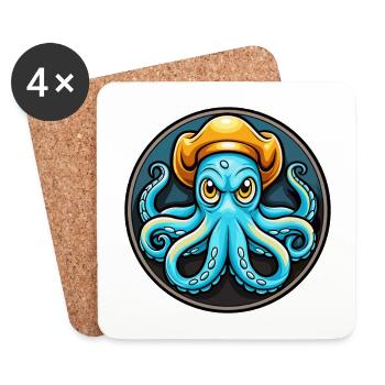 Octopus Colorful Kawaii Cartoon Character Clipart - Coasters (set of 4) - white - Front