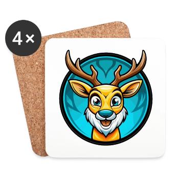 cerf coloré kawaii dessin animé personnage clipart animal de compagnie - Dessous de verre (lot de 4) - blanc - Devant