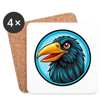 corbeau coloré Kawaii personnage de dessin animé Clipart - Dessous de verre (lot de 4) - blanc - Devant
