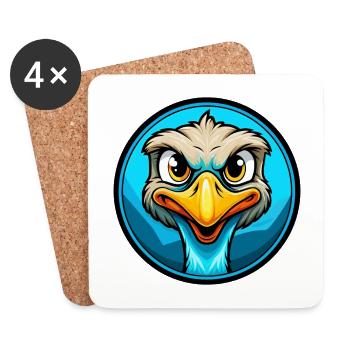 Ostrich Colorful Kawaii Cartoon Character Clipart - Coasters (set of 4) - white - Front