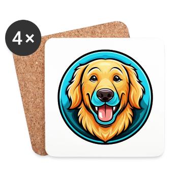 Golden Retriever Dog Colorful Kawaii Cartoon Pet - Coasters (set of 4) - white - Front