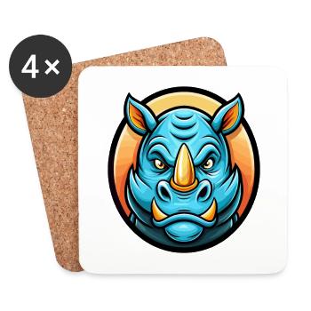 Rhino Colorful Kawaii Cartoon Character Clipart - Coasters (set of 4) - white - Front