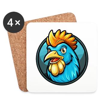 Poule coloré Kawaii dessin animé personnage Clipart Animal de compagnie - Dessous de verre (lot de 4) - blanc - Devant