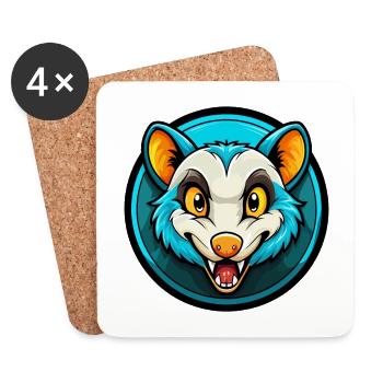 opossum coloré kawaii dessin animé personnage clipart - Dessous de verre (lot de 4) - blanc - Devant