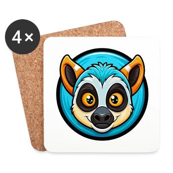 Lemur Colorful Kawaii Cartoon Character Clipart - Coasters (set of 4) - white - Front