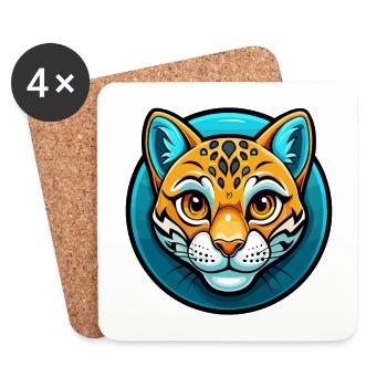Ocelot Colorful Kawaii Cartoon Character Clipart - Coasters (set of 4) - white - Front