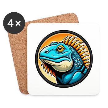 Iguana Colorful Kawaii Cartoon Character Clipart - Coasters (set of 4) - white - Front