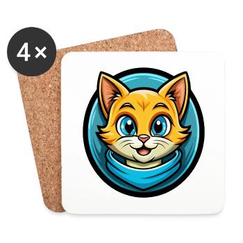 Kitten Colorful Kawaii Cartoon Character Clipart - Coasters (set of 4) - white - Front