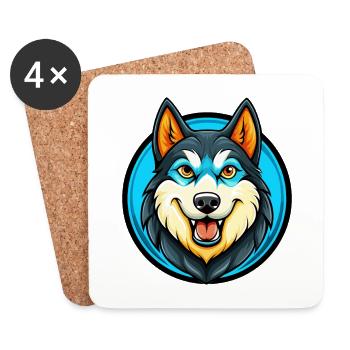 Husky chien coloré Kawaii dessin animé personnage animal - Dessous de verre (lot de 4) - blanc - Devant