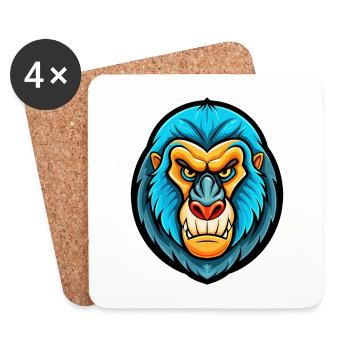 Mandrill coloré Kawaii Dessin animé Personnage Clipart - Dessous de verre (lot de 4) - blanc - Devant