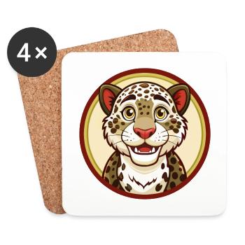 Amur Leopard Colorful Kawaii Cartoon Character Pet - Coasters (set of 4) - white - Front