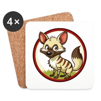 Aardwolf coloré Kawaii Dessin animé Personnage Clipart - Dessous de verre (lot de 4) - blanc - Devant