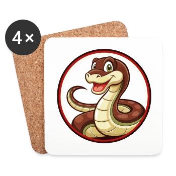Anaconda Bunte Kawaii Cartoon Figur Clipart - Untersetzer (4er-Set) - Weiß - Vorne