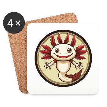 axolotl coloré Kawaii Dessin animé Personnage Clipart - Dessous de verre (lot de 4) - blanc - Devant