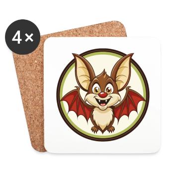 chauve-souris coloré kawaii dessin animé personnage clipart animal de compagnie - Dessous de verre (lot de 4) - blanc - Devant