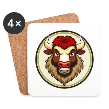 Bison coloré Kawaii Dessin animé Personnage Clipart - Dessous de verre (lot de 4) - blanc - Devant