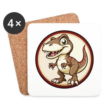 dinosaure coloré kawaii personnage de dessin animé clipart - Dessous de verre (lot de 4) - blanc - Devant