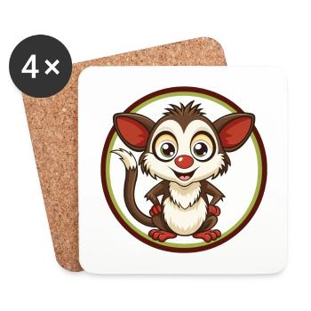 Aye Aye Bunte Kawaii Cartoon Figur Clipart - Untersetzer (4er-Set) - Weiß - Vorne