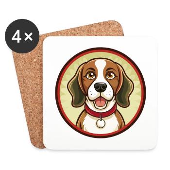 Beagle chien coloré Kawaii personnage de dessin animé animal de compagnie - Dessous de verre (lot de 4) - blanc - Devant