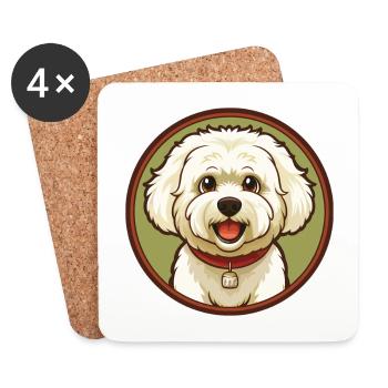 Bichon frisé chien coloré Kawaii dessin animé Clipart - Dessous de verre (lot de 4) - blanc - Devant