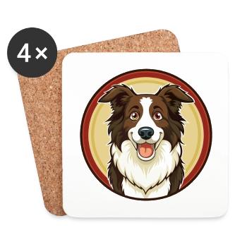 Border Collie Chien Coloré Kawaii Dessin Animé Clipart - Dessous de verre (lot de 4) - blanc - Devant